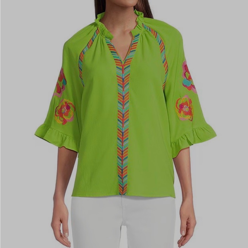 Vibrant Lime Green Embroidered Women's Top
